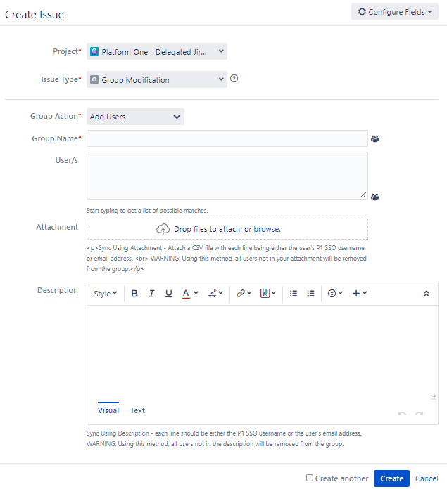 Create Issue form