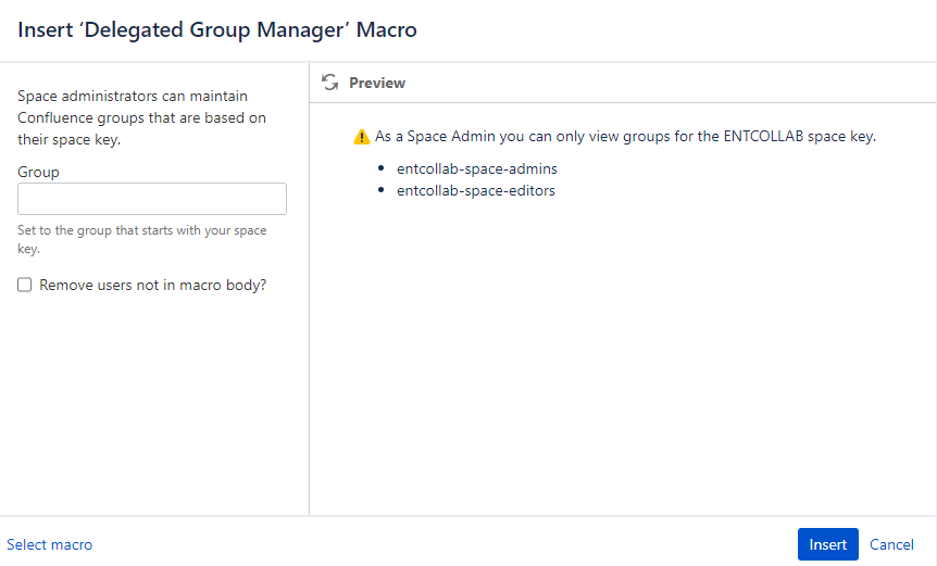 Insert Delegated Group Manager macro