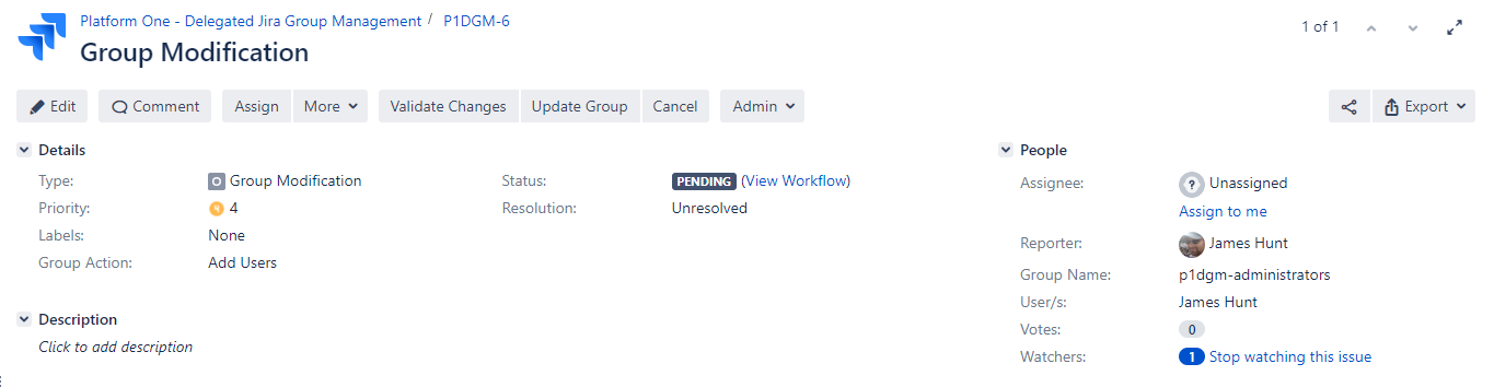 Pending group ticket