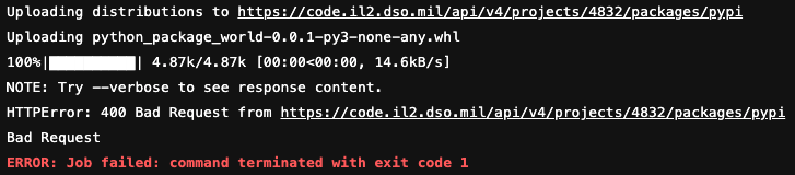 Screenshot showing 400 errors in terminal 400 Errors